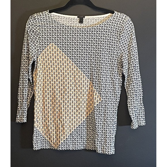 J. Crew Navy Orange Geometric 3/4 L Sleeves Women’s Top S Small A108 - Picture 1 of 7